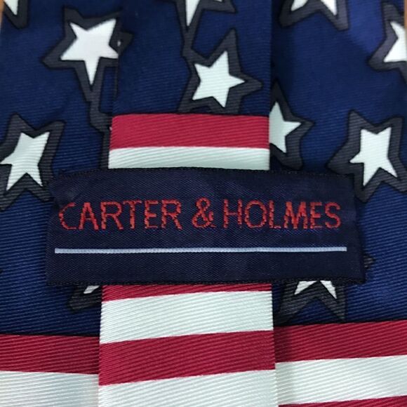 Carter & Holmes American Flag Tie Stars & Stripes 💯% Silk EUC - Picture 4 of 5